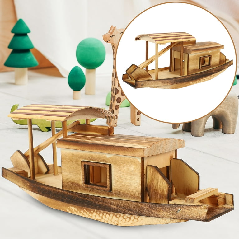 Boat Model Wood Boats Wooden Toy Decor Fishing Accessories Gifts