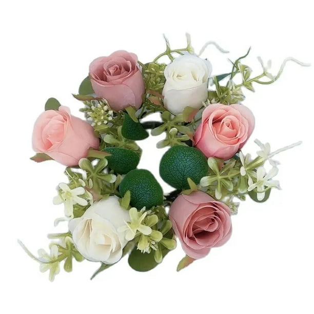 Pequeños Anillos de Vela Guirnaldas Florales Anillos de Vela Guirnalda de Flores para Mesas Rosa Realista para Centros de Mesa de Boda Arreglo Floral para el Hogar