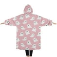 thumbnail image 2 of Oversized Wearable Blanket Hoodie,Pink Halloween Ghosts Sherpa Blanket Hoodie with Super Pockets,Super Warm Fuzzy Pullover for Women & Men, 2 of 6