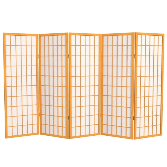 4 ft. Tall Window Pane Shoji Screen - Honey - 5 Panels