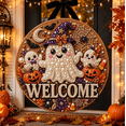 thumbnail image 3 of Premium 3D Pearl Halloween Welcome Sign Kit, Witch Hat Ghost Themed Circular Door Wreath Alternative for Home Entryway, 3 of 5