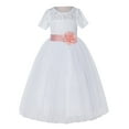 thumbnail image 2 of Ekidsbridal Girl Pageant Flower Girl Dress - White Lace Short Sleeve with Bow Sash LG2T-A (Size: 2-12), 2 of 3