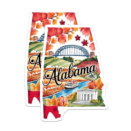 (2 Pack) Alabama Souvenir Magnets - State Landmarks - Alabama Travel Keepsakes - 5" On Longest Side - for Cars, Fridges, Toolboxes - Made in USA - MAG6284