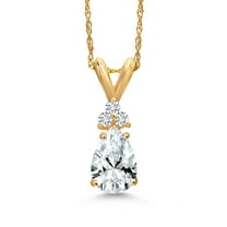 Gem Stone King 14K Yellow Gold White Created Sapphire and White Diamond Pendant Necklace for Women | 1.19 Cttw | Gemstone September Birthstone | Pear Shape 8X5MM | With 18 inch Chain