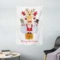 thumbnail image 1 of Christmas Tapestry, Funny Company of Santa Claus Snowmen and Reindeer Xmas Joy Cartoon, Wall Hanging for Bedroom Living Room Dorm Decor, 40W X 60L Inches, White Vermilion Mustard, by Ambesonne, 1 of 2