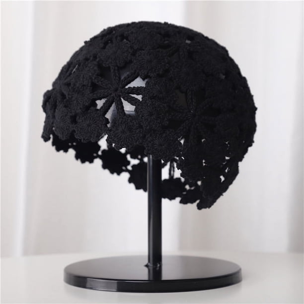 Zhuge Gorro de crochet suave para mujer y niña, de color liso, tejido a mano, color negro