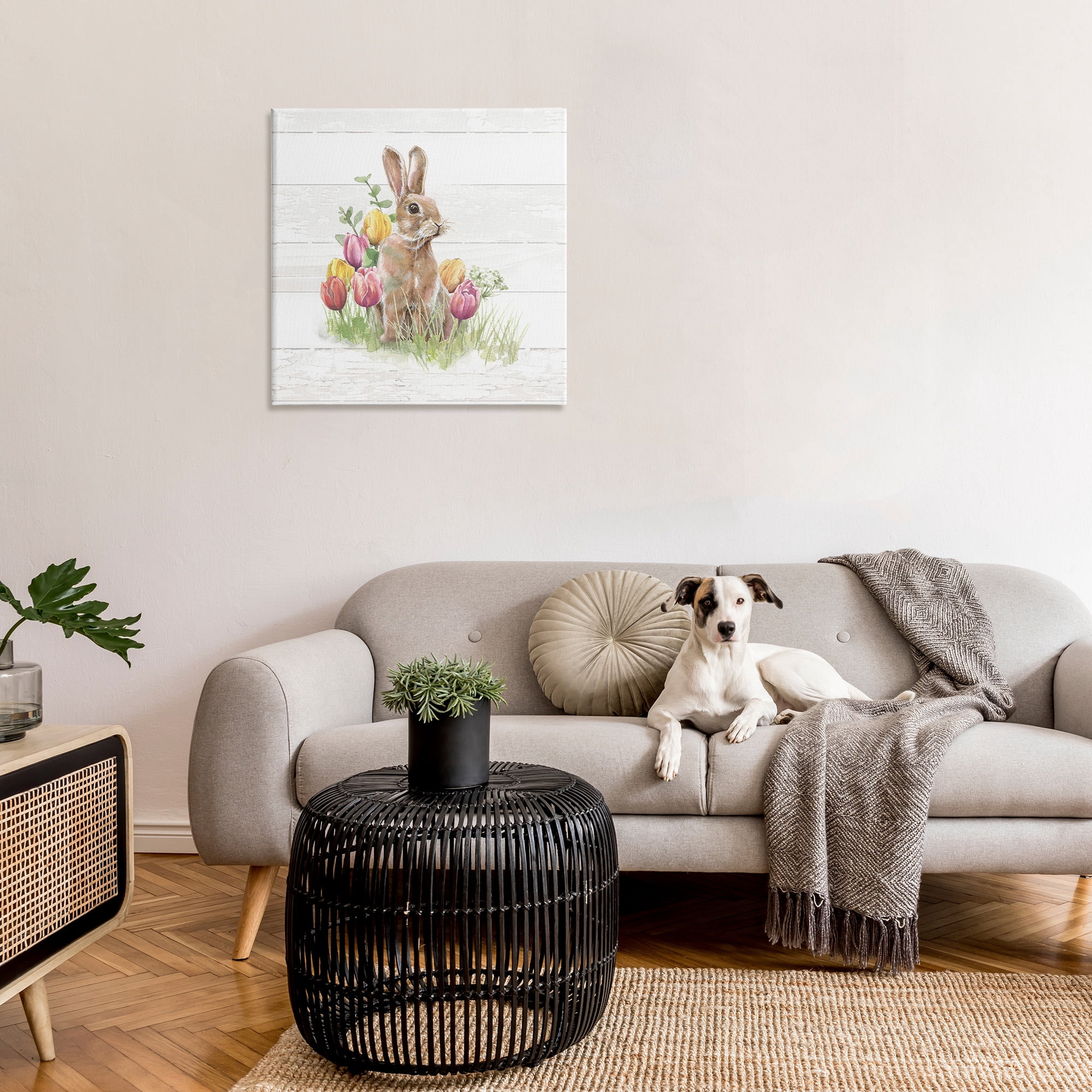 Stupell Industries Bunny & Spring Tulips Animals & Insects Painting Gallery Wrapped Canvas Art Print Wall Art, 30 x 30