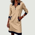 thumbnail image 3 of hoksml Women's Color Block Sweatshirt Dress with Pockets - Half Zip Long Sleeve Loose Mini Tunic Shift Dress for Casual Wear, 3 of 8