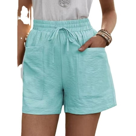 

Women Summer Beach Shorts Drawstring Elastic Waist Plain Lounge Loose Casual Wide Leg Short Pants Pajama Ladies Cotton Linen Shorts with Pockets Plus Size