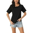 thumbnail image 2 of INSPIRE CHIC Women's Casual Short Sleeve T Shirts Basic Summer Knit Tops Loose Solid Color Blouse S Black, 2 of 6