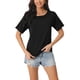 thumbnail image 2 of Camisetas de manga corta casuales para mujeres INSPIRE CHIC, blusas básicas de punto de verano sueltas de color sólido, S negro, 2 of 6