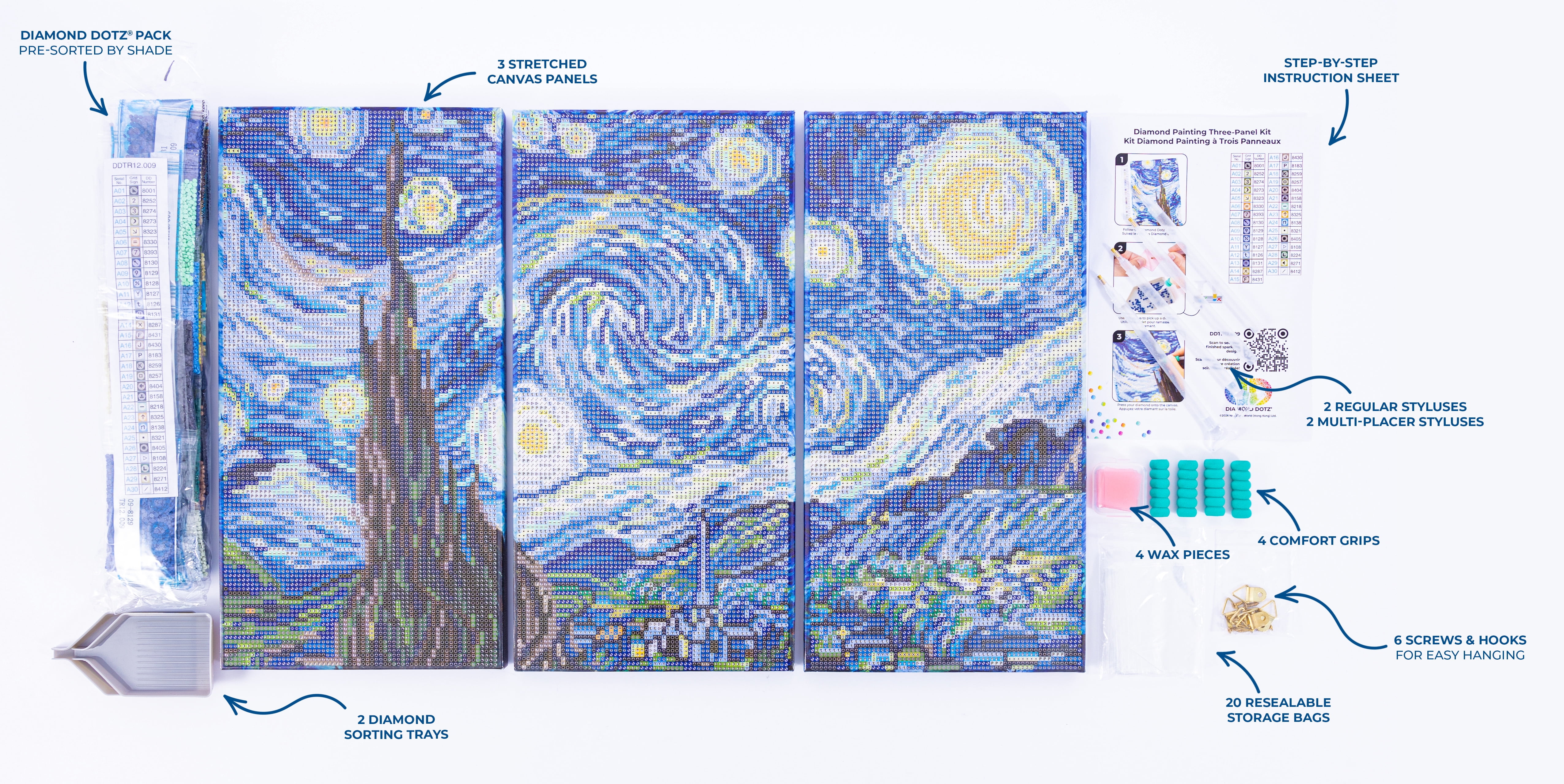 DIAMOND DOTZ® Starry Night (Après Van Gogh) Triptych Diamond Painting Kit
