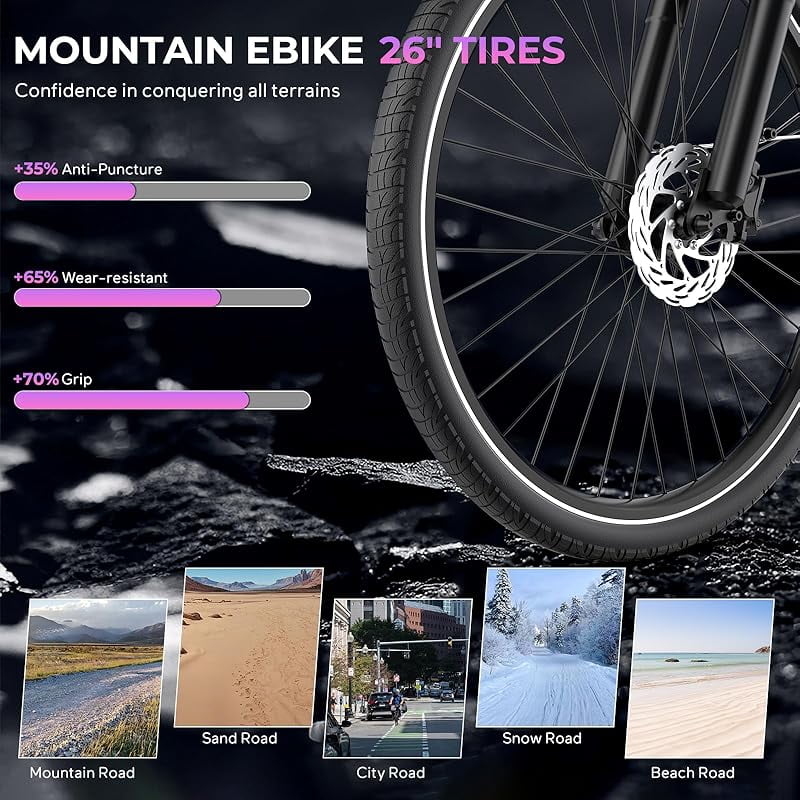 Movcan V80 Electric Bike, 1000W Motor 28MPH Ebike, 48V 13Ah Removeable Battery, 26'' Cruiser Adult Electric Bicycles up to 70 Miles