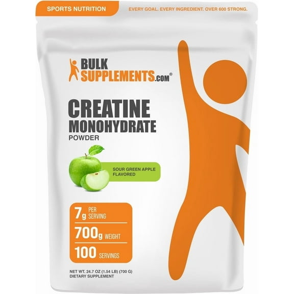 BulkSupplements Creatine Monohydrate Powder - Creatine Supplement, Micronized Creatine, Creatine Powder - Sour Green Apple, 7g per Servings, 700g (1.5 lbs)