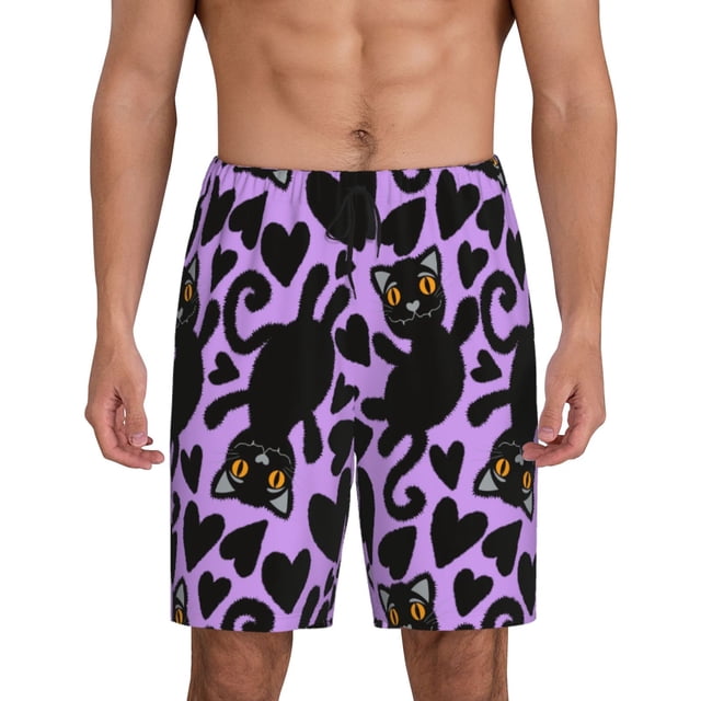 Fotbe Cartoon Black Cats Pantalones Cortos de Pijama para Hombre, Ropa de Dormir, Pantalones de Pijama Cortos para Hombre-Medium