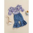 thumbnail image 3 of Qmyliery Baby Girl Pants Suits, Purple  Off Shoulder Romper + Flare Long Pants Set, 3 of 9