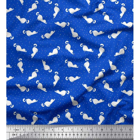 Soimoi Moss Georgette Fabric Floral & Cat Animal Printed Fabric 1 Yard 42 Inch Wide