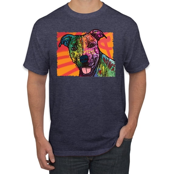Cute Smiling Neon Pitbull Dog Breed Dog Lover Men's Graphic T-Shirt, Vintage Heather Navy, X-Large