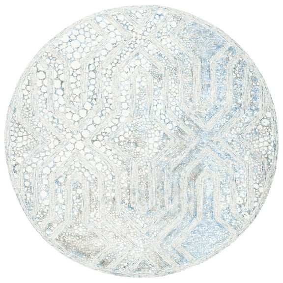 SAFAVIEH Restoration Vintage Rubye Geometric Area Rug, Blue/Ivory, 6' x 6' Round