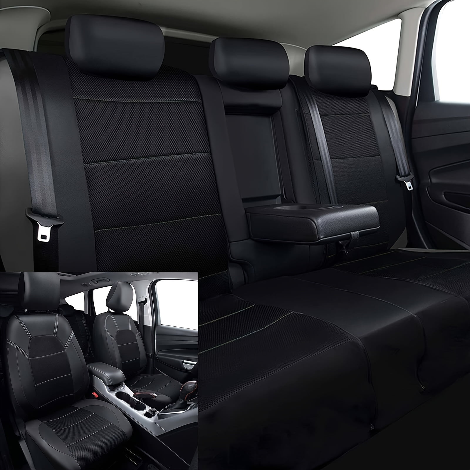 5 Seat Covers Universal Car Seat Cover Full Set Front Rear Cover Fit Solid 40/60, 60/40, 50/50 Split Bench