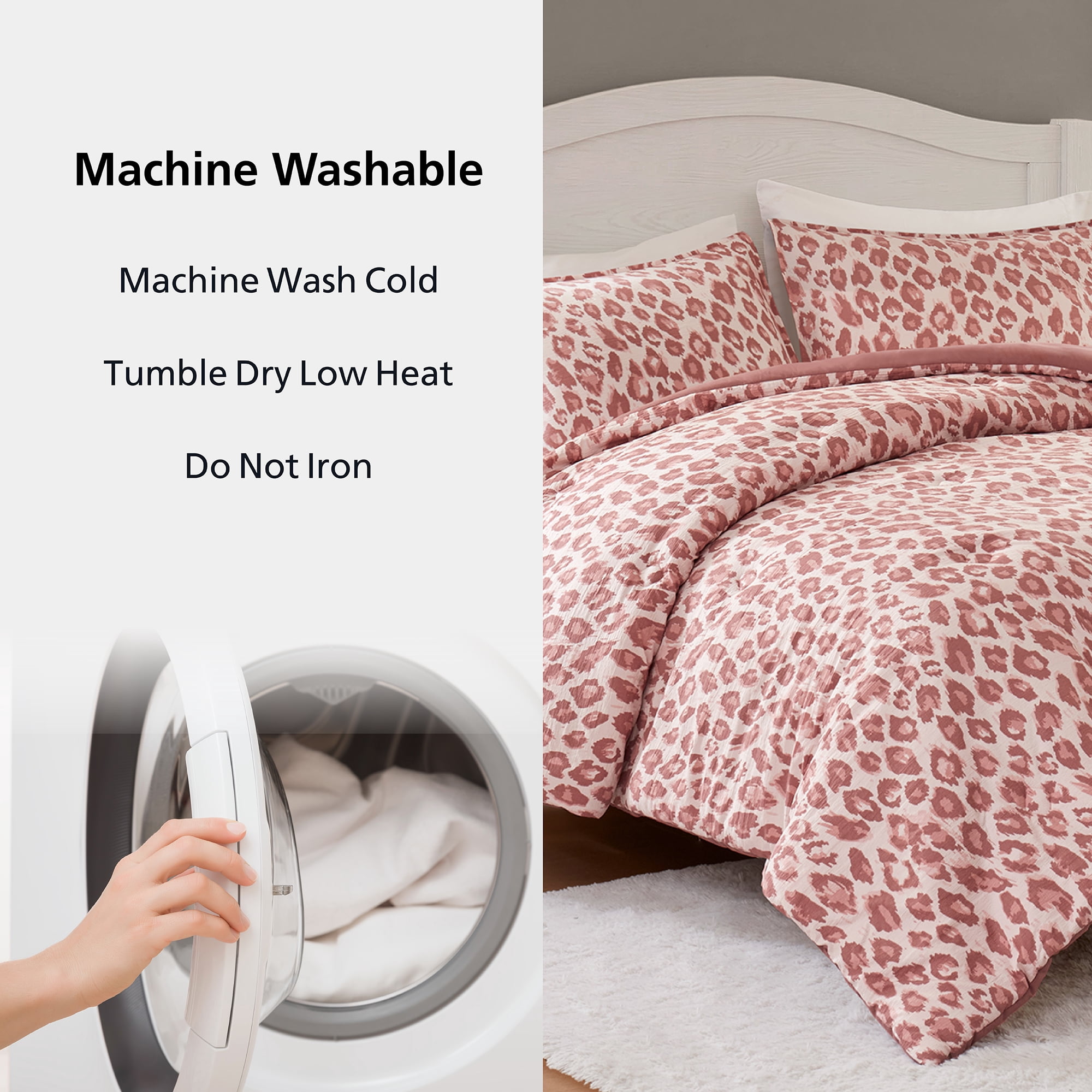Mainstays Leopard Print 3-Piece Pink Comforter Set, Full/Queen