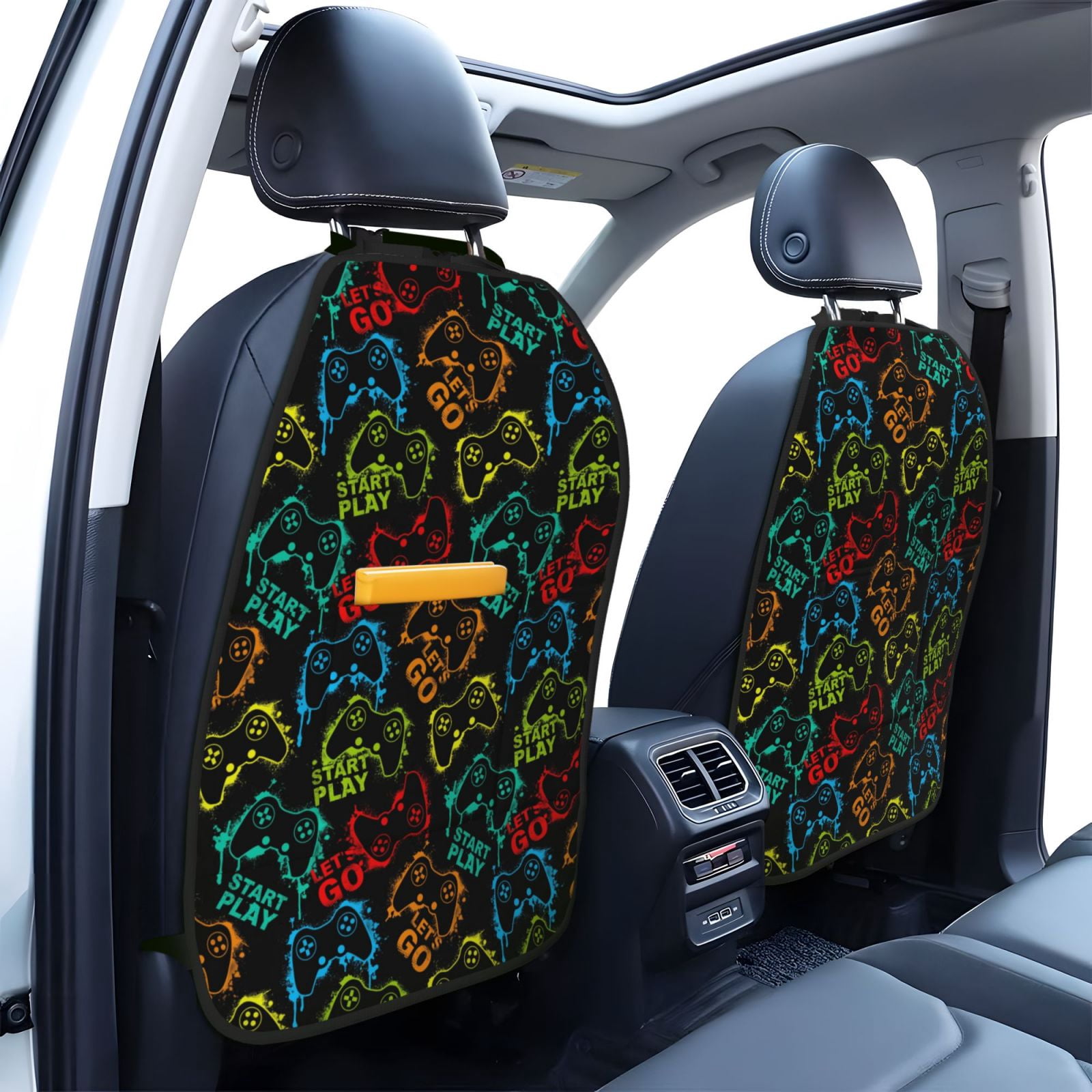 Xecao Play Game Start Pattern Car Seat Back Protector 2 Pack Large Capacity Pocket, Kick Mats Back Seat Protector