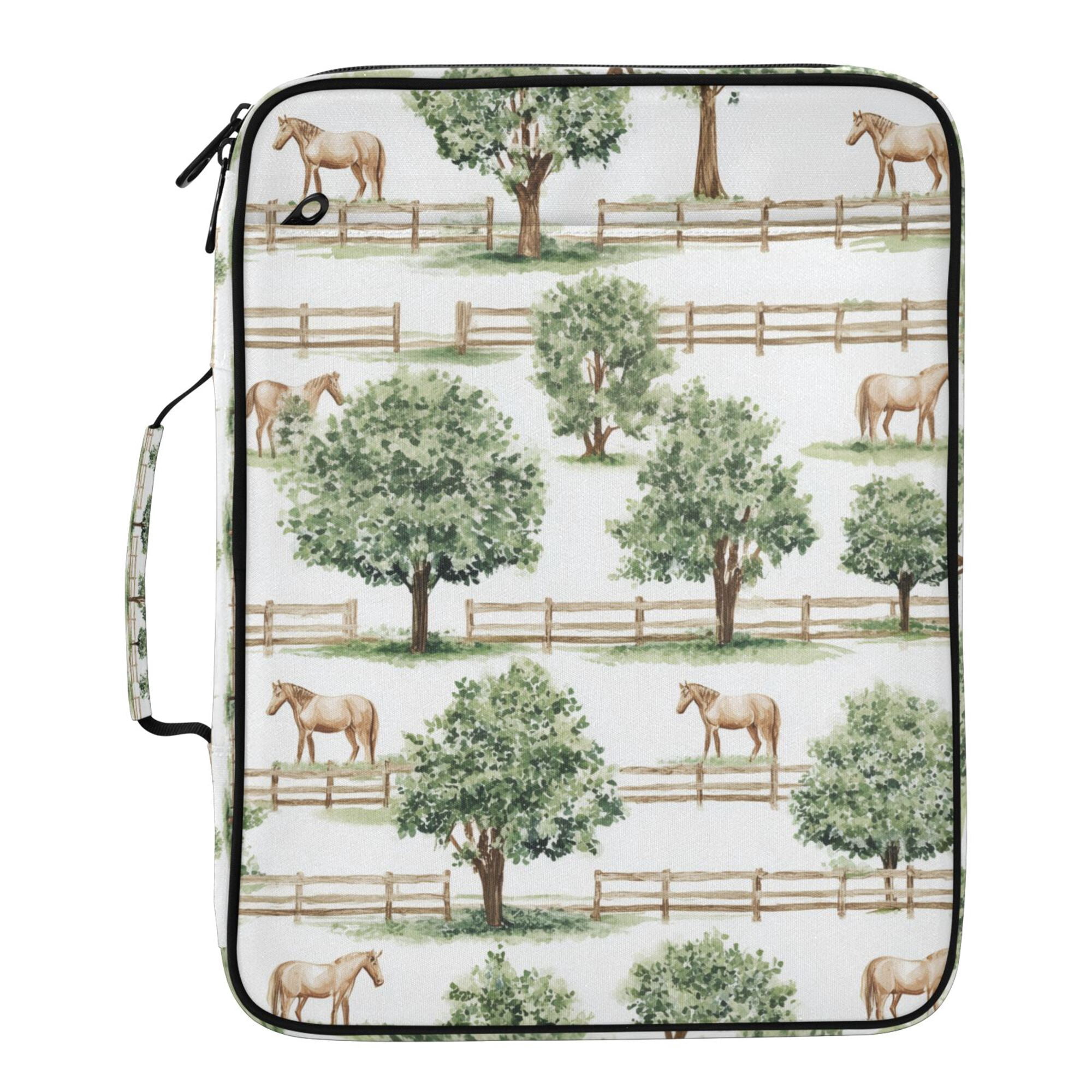 FORMRS Accordion File Folder A4 Size 7-Pocket Expanding Document Organizer Bag with 3 Ring Binder, Watercolor Horses Pattern