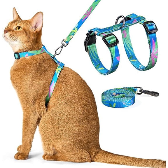 Anti-Escape Cat Harness and Leash Set, Adjustable H-Style Kitty Walking Harness with Quick Release Buckles, Soft Breathable Pet Lead for Small Cats, Kittens and Puppies