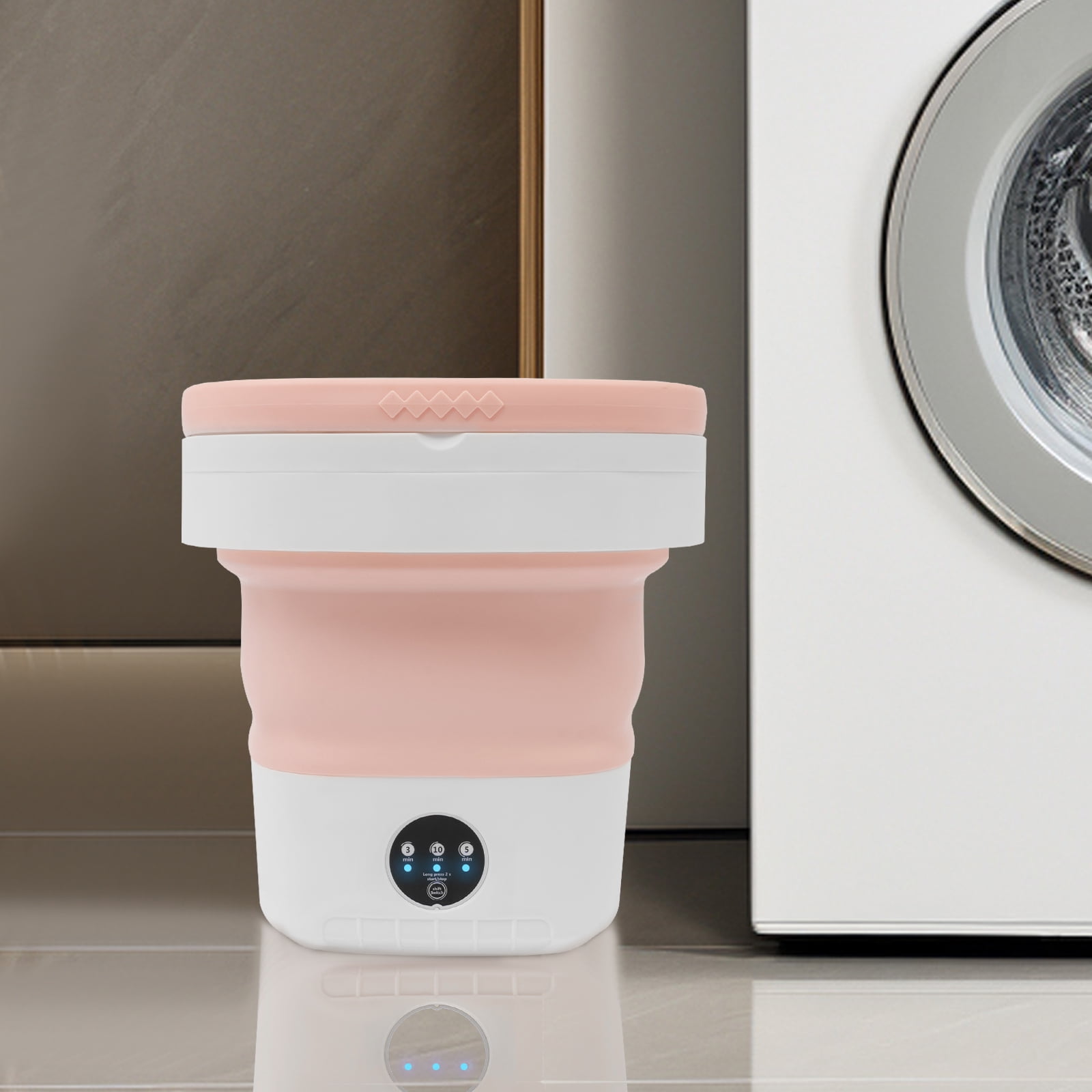 12L Portable Mini Washing Machine, Foldable Washer and Spin Dryer with Drainage Basket, Electric Collapsible Washing Machine for Apartment Camping, RV, Travel, Underwear, Socks (Pink)