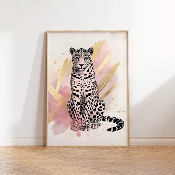 Pink Leopard Fashion Jungle Chic Wall Art, Unframed Paper Print Size 8x12