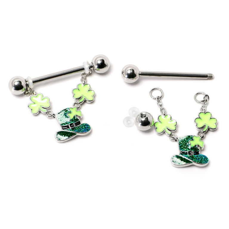 Body Candy 14G Womens Piercing Steel 2Pc Top Hat Shamrock St