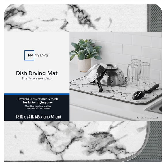 Mainstays Absorbent Microfiber Dish Drying Mat, Kitchen Countertop Dish Drying Pad for Dishes, Glasses, Bowls and Utensils, Marble