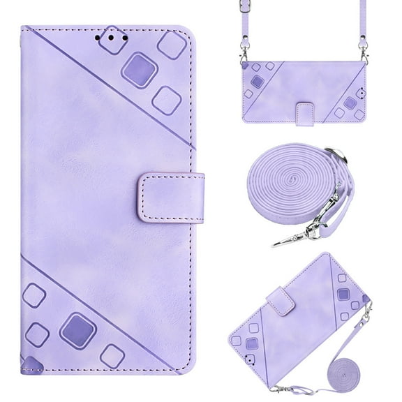 Nalacover Wallet Case for Samsung Galaxy S23 Ultra, Skin-Friendly PU Leather Shoulder Strap Lanyard Crossbody Magnetic Clasp Flip Folio Cover with Card Slots Holder Kickstand Shockproof Case, Purple