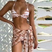 WREESH Femme Maillots de bain Tie-Dye Print Maillot de bain trois pièces Bikini Natation Beachwear