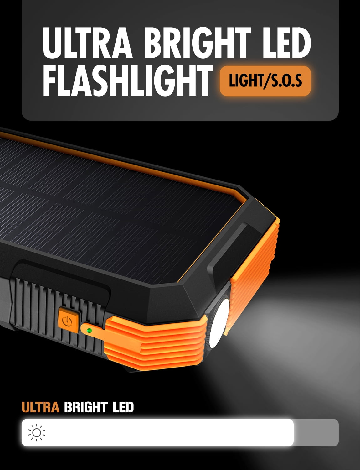 ToughTested ROC24 24,000mAh Solar Power Bank with USB-C PD 18W & Dual USB-A Ports, LED Flashlight, IP66 Rugged Waterproof Portable Charger for Camping, Travel & Emergency Power