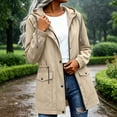 thumbnail image 5 of Mifsaly Rain Jacket for Women Mid Length Water Resistant Zip Up Hooded Windbreaker Jackets Drawstring Elastic Outdoor Fall Winter Outerwear with Pockets Khaki,XL, 5 of 8