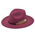 thumbnail image 4 of Sombrero de ala grande de fieltro de lana Simple para hombres y mujeres, sombrero de cadena de lana de estilo británico, sombrero de Jazz Retro clásico, moda de otoño e invierno, 1 pieza, 4 of 4