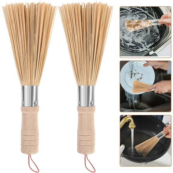 Raindrops 2pcs Dish Scrub Brushes Bamboo Long Handle Cleaning Tool for Kitchen