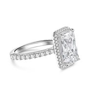 Eclet Jewels White Gold Over 14k Silver Diamond Ring - 2.1 Ct VVS1/D Radiant Cut Lab Created Simulated Diamond Ring - Halo Solitaire with Accent Engagement Ring - Forever Diamond Ring for Women's