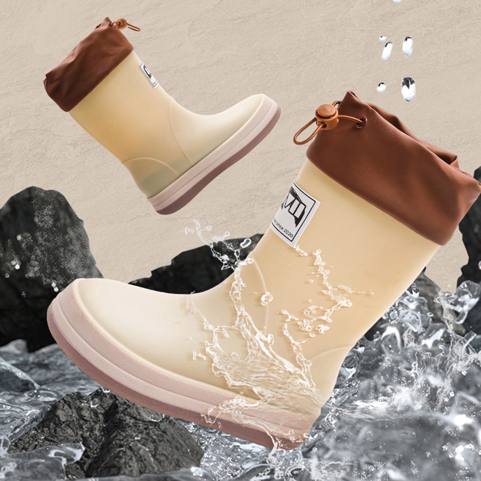 eczipvz Rain Boots Boys Toddler Rain Boots Waterproof, Baby Kids Short Rubber Rain Shoes with Pattern Lightweight for Boys Girls Beige,13