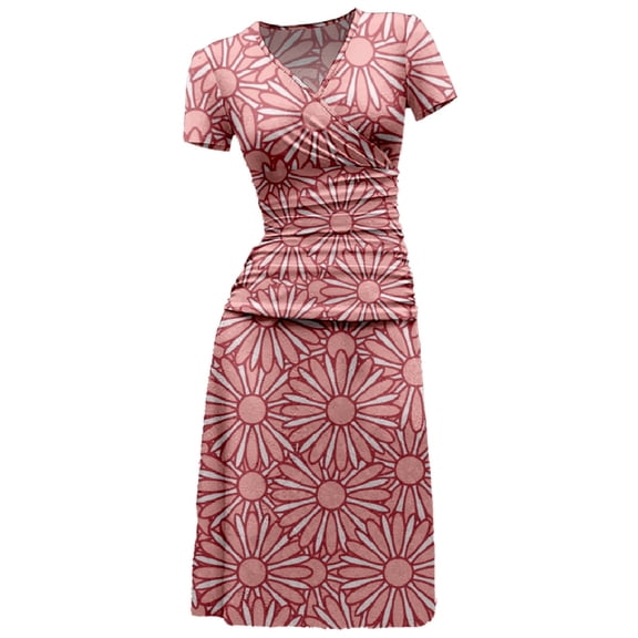 Lolmot Sexy Dresses for Women Summer V Neck Slim Fit Short Sleeve Print Casual Ruched Stretchy Bodycon Party Club Mini Dress