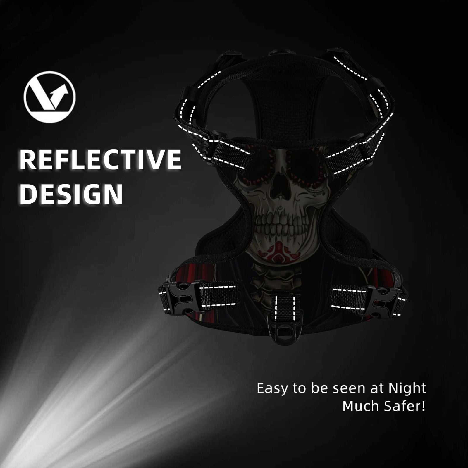 Picia Gothic Skull With Roses No-Pull Dog Harness Reflective Front Clip Vest with Handle,Step-in Air Dog Harness,Adjustable 2 Metal Rings 4 Buckles,Easy to Put on & Take Off Small