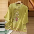 thumbnail image 2 of MIXUE Womens Summer Tops Floral Embroidered Retro Round Neck Long Sleeve Loose Shirts For Women T-shirts Streetwear,Yellow,XXXXL, 2 of 4