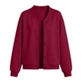 thumbnail image 5 of Wooowa Women's Solid Color Baseball Jacket Varsity Long Sleeve Casual Loose Cardigan Track Jacket, 5 of 9