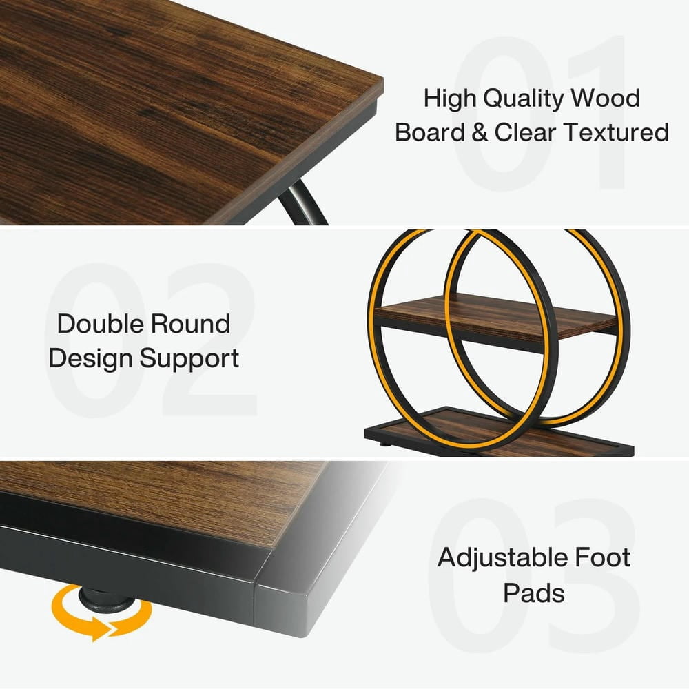 Barara King Console Table, Entryway Table, Console Sofa Table, Display Shelf,3-Tier End Table, Industrial Sofa Side Table with Round Metal Frame, Brown