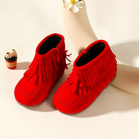 

Baby Girls Tassel Suede Ankle Boots With Side Zipper For Fall Winter New