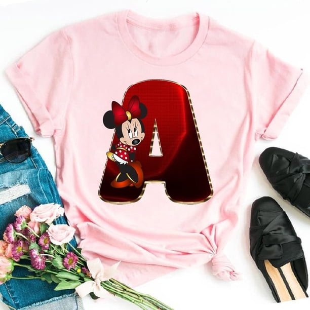 Disney Fashion Minnie Letter 100% Cotton T-shir Women Casual Top High-Quality Print Summer New Mickey Mouse Tee Free ShippingM Gao Jinjia LED