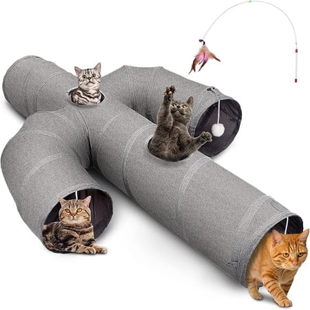 Ownpets Cat Tunnel Sturdy Oxford Fabric Cat Tunnel Toy Cactus Shape Collapsible Cat Tunnels with Cat Wand Toy
