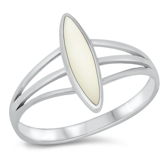 All In Stock Simulated Mother of Pearl Long Oval Statement Ring Sterling Silver Size 7