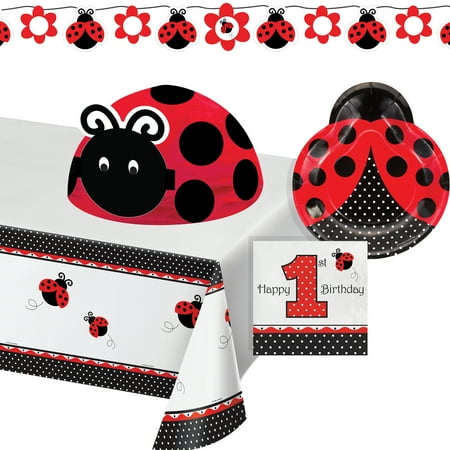 Creative Converting Red Ladybug Fancy 1st Birthday Party Kit, 27 Count